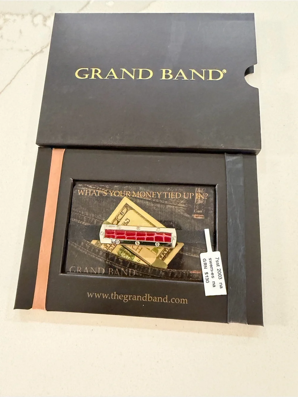 GRAND BAND Sterling Silver & Red Crocodile center Money Clip